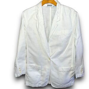 Lizsport Vintage 80s white/ ivory 1 button, 3 pocket woman‎ Linen blazer 002
